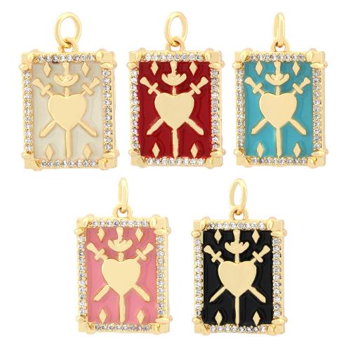Cubic Zirconia Micro Pave Brass Pendant, Rectangle, gold color plated, fashion jewelry & DIY & micro pave cubic zirconia & enamel, more colors for choice, nickel, lead & cadmium free, 15x23mm, Sold By PC