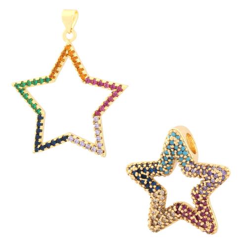 Cubic Zirconia Micro Pave Brass Pendant, Star, gold color plated, fashion jewelry & DIY & different styles for choice & micro pave cubic zirconia & hollow, more colors for choice, nickel, lead & cadmium free, Sold By PC
