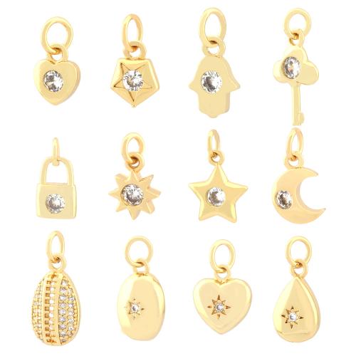 Cubic Zirconia Micro Pave Brass Pendant Star gold color plated fashion jewelry & DIY & micro pave cubic zirconia nickel lead & cadmium free Sold By PC