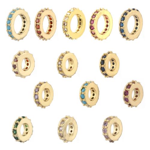 Cubic Zirconia Micro Pave Brass Beads, Donut, gold color plated, fashion jewelry & DIY & different size for choice & micro pave cubic zirconia, more colors for choice, nickel, lead & cadmium free, Sold By PC