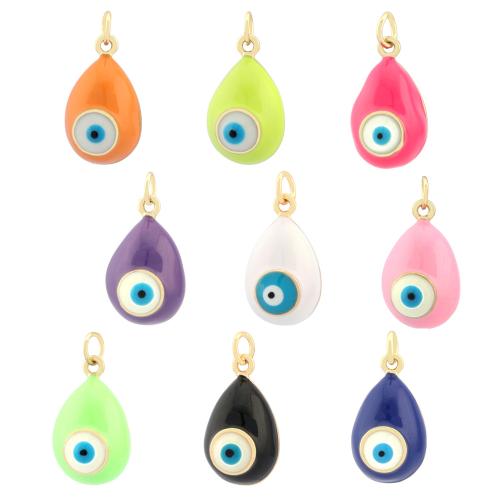 Evil Eye Pendants, Brass, Teardrop, gold color plated, fashion jewelry & DIY & enamel, more colors for choice, nickel, lead & cadmium free, 12x23mm, Sold By PC