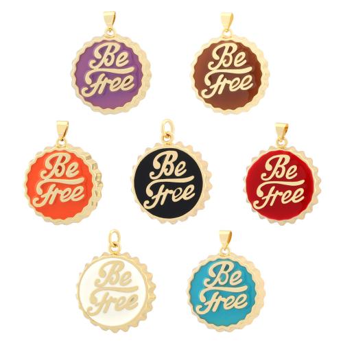 Brass Jewelry Pendants, Flat Round, gold color plated, fashion jewelry & DIY & enamel, more colors for choice, nickel, lead & cadmium free, 25x32mm, Sold By PC