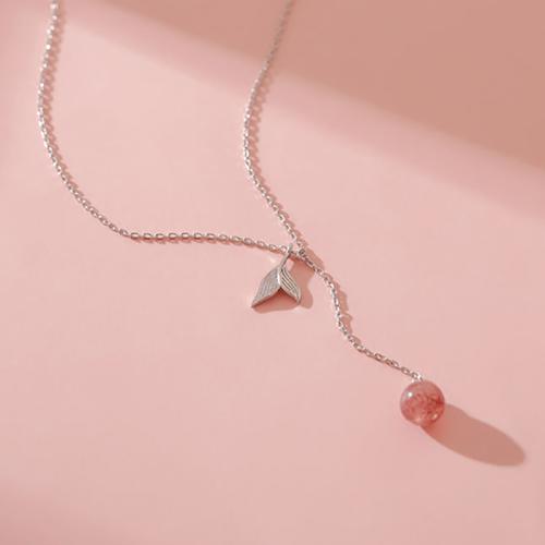 Brass Necklace with Strawberry Quartz fashion jewelry & for woman Length Approx 40 cm Sold By PC