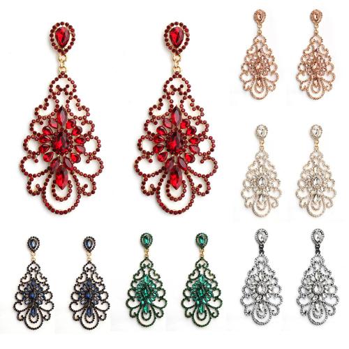 Zinc Alloy Drop Earrings for woman & with rhinestone & hollow Sold By Pair