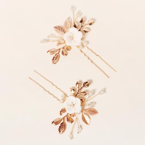 Hair Stick Zinc Alloy with Porcelain & Plastic Pearl fashion jewelry & for woman golden Sold By Pair