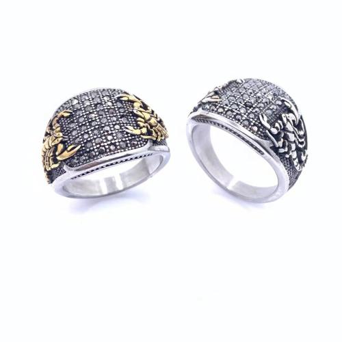 Rhinestone Stainless Steel Finger Ring 304 Stainless Steel polished Unisex & with rhinestone height 17mm Sold By PC