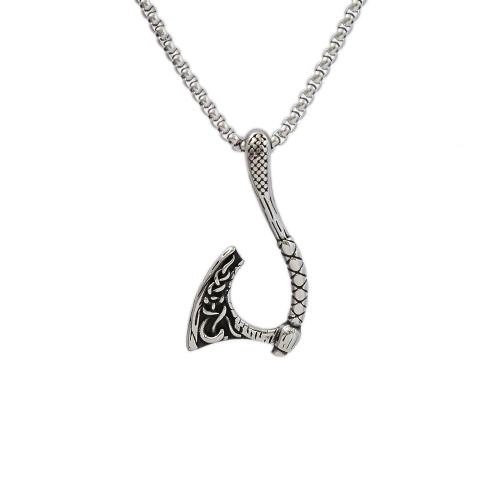 Nehrđajućeg čelika, nakit ogrlice, 304 nehrđajućeg čelika, Axe, uglađen, modni nakit & bez spolne razlike & različitih stilova za izbor, izvorna boja, 20x41mm, Dužina Približno 60 cm, Prodano By PC