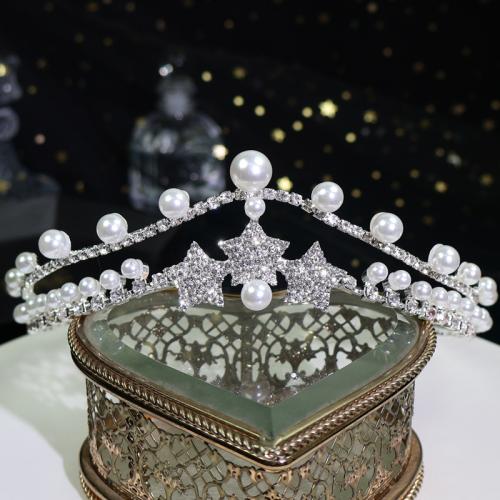 Krone, Zinklegierung, mit Kunststoff Perlen, Modeschmuck & für Frau & mit Strass, Silberfarbe, verkauft von PC