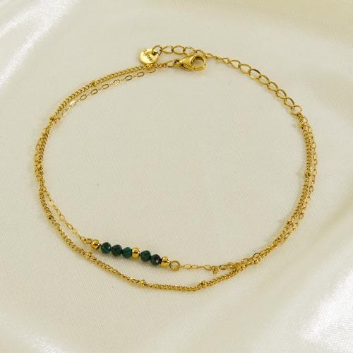 Stainless Steel Anklet 304 Stainless Steel with Cubic Zirconia & Malachite with 5cm extender chain Vacuum Ion Plating fashion jewelry & for woman white and black Length 20 cm Sold By PC
