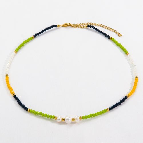 Edelstahl Schmuck Halskette, 304 Edelstahl, mit Perlen & Natürlicher Quarz, mit Verlängerungskettchen von 7.5cm, Modeschmuck & für Frau, Länge:ca. 36 cm, verkauft von PC