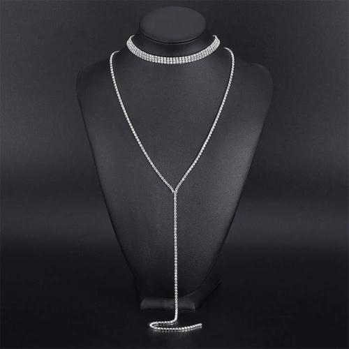 Brass Necklace plated multilayer & for woman & with rhinestone nickel lead & cadmium free Sold By PC