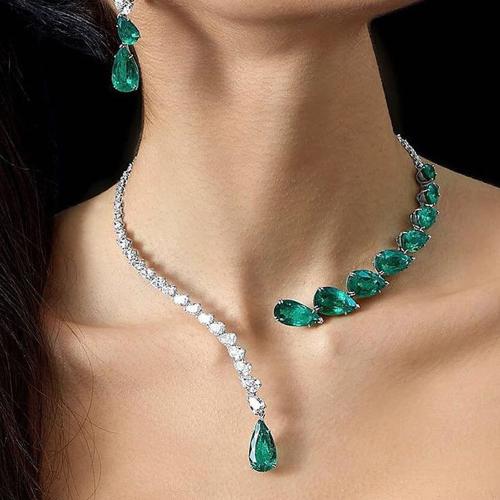 Collar de Latón, metal, chapado en color de plata, para mujer & con diamantes de imitación, verde, libre de níquel, plomo & cadmio, Vendido por UD
