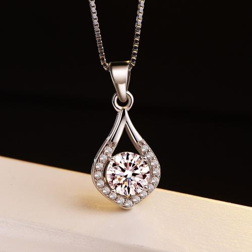 Brass Necklace, with 5CM extender chain, silver color plated, for woman & with rhinestone, nickel, lead & cadmium free, Length:45 cm, Sold By PC