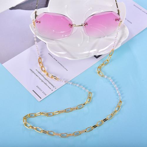 Glasses Holder, Copper Alloy, with Crystal & Plastic Pearl, plated, fashion jewelry, more colors for choice, Length:70 cm, Sold By PC