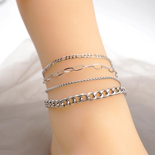 Fashion Jewelry Anklet, Titanium Steel, with 4cm extender chain, plated, different designs for choice, silver color, Length:22 cm, Sold By PC