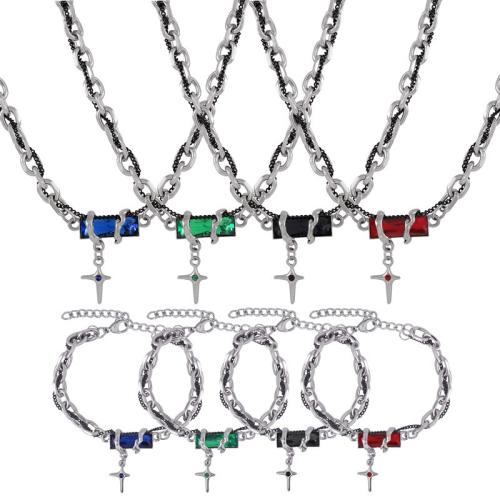 Jewelry Sets, Titanium Steel, with Cubic Zirconia, plated, fashion jewelry & Unisex & different styles for choice, more colors for choice, Sold By PC