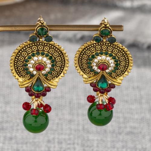 Tibetan Style Stud Earring, with Glass Stone, plated, fashion jewelry & for woman & with rhinestone, more colors for choice, 60x30mm, Sold By Pair