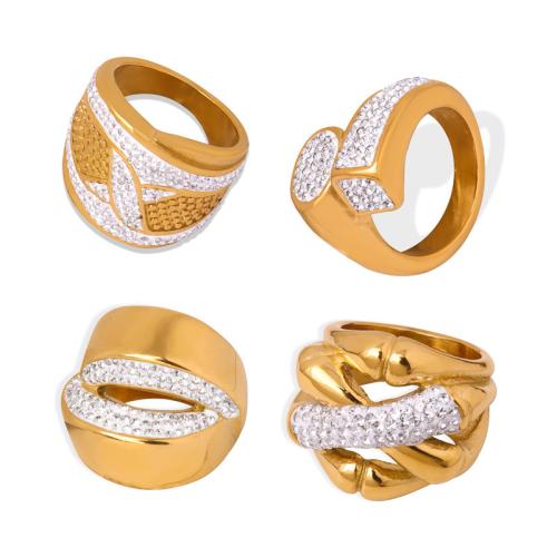 Titanium Steel Finger Ring, plated, different size for choice & different styles for choice & for woman & enamel & with rhinestone, gold, Sold By PC