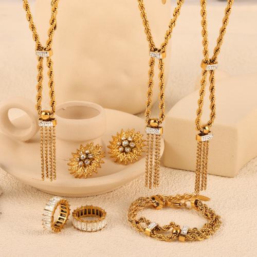Set di gioielli , Titantium acciaio, placcato, stili diversi per la scelta & per la donna & smalto & con strass, oro, Venduto da PC