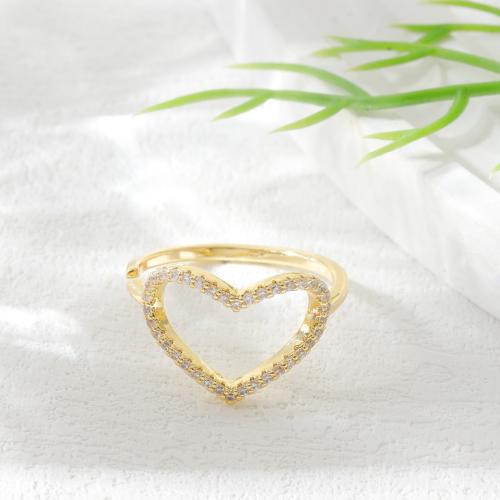 Cubic Zirconia Micro Pave Brass Ring Heart plated fashion jewelry & micro pave cubic zirconia & for woman & hollow Sold By PC