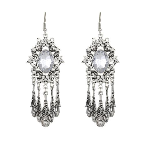 Tibetan Style Drop Earrings, fashion jewelry & for woman & with rhinestone, 95x29mm, Sold By Pair