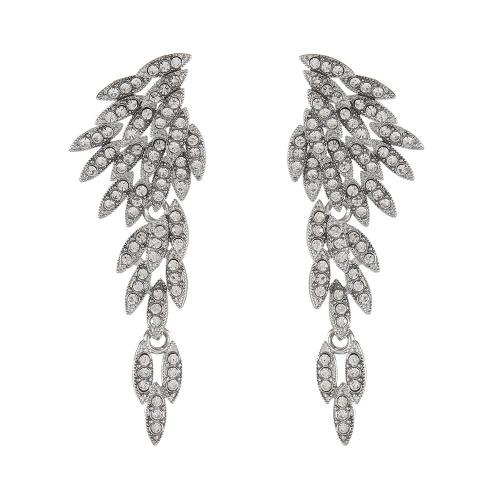 Tibetan Style Stud Earring, fashion jewelry & for woman & with rhinestone, platinum color, 65x25mm, Sold By Pair