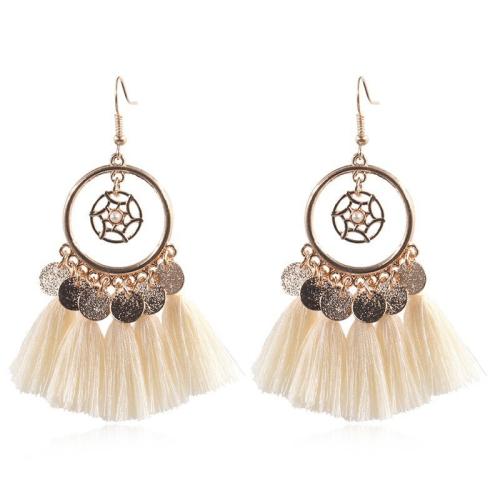 Tibetan Style Drop Earrings, with Cotton Thread, handmade, fashion jewelry & for woman & hollow, 70x25mm, Sold By Pair