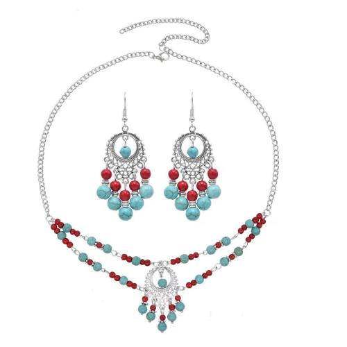 Tibetan Style Jewelry Sets, earring & necklace, with Turquoise, handmade, fashion jewelry & multifunctional & different styles for choice & for woman, more colors for choice, Sold By Set