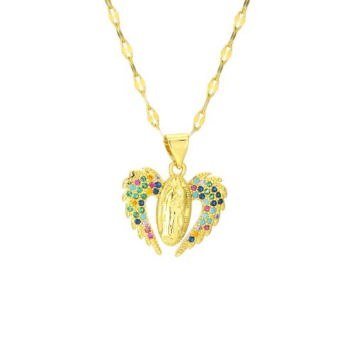 Cubic Zircon Micro Pave Brass Necklace with 304 Stainless Steel with 5CM extender chain real gold plated micro pave cubic zirconia & for woman Length Approx 45 cm Sold By PC