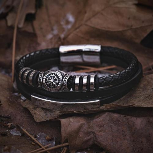 Bijoux bracelet en acier inoxydable, Acier inoxydable 304, avec Microfibre PU, fait à la main, unisexe & normes différentes pour le choix, noire, Vendu par PC