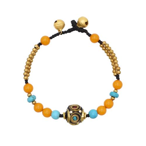 Gemstone Bracelets Zinc Alloy with turquoise & Wax Cord & Gemstone & Brass & Acrylic handmade for woman Sold By PC