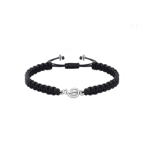 Bracelet en alliage de zinc, avec corde en nylon, unisexe, noire, Vendu par PC