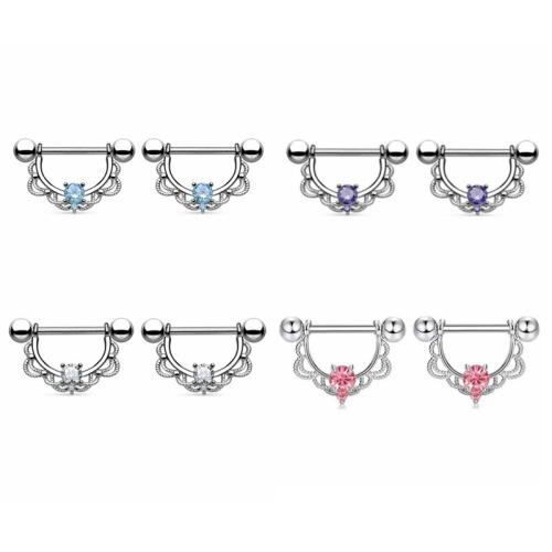 Stainless Steel Nipple Ring, 304 Stainless Steel, plated, micro pave cubic zirconia & for woman, more colors for choice, Sold By PC