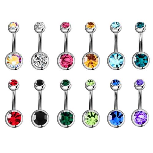 Stainless Steel Belly Ring, 304 Stainless Steel, Unisex & micro pave cubic zirconia, more colors for choice, Sold By PC