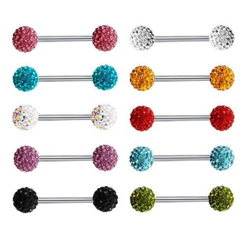 Stainless Steel Tongue Ring, 304 Stainless Steel, plated, Unisex & micro pave cubic zirconia, more colors for choice, Sold By PC