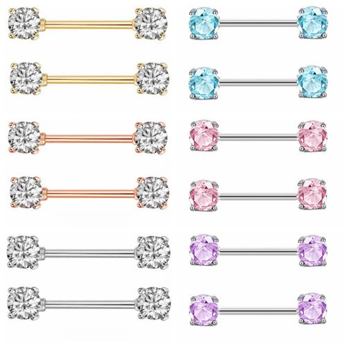 Stainless Steel Nipple Ring, 304 Stainless Steel, Unisex & micro pave cubic zirconia, more colors for choice, Sold By PC