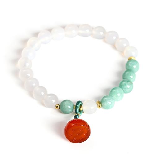 agate blanche bracelet, avec Jade de Birmanie & laiton & alliage de zinc, de lotus la graine, fait à la main, style folk & pour femme, Longueur:Environ 7-7.5 pouce, Vendu par PC