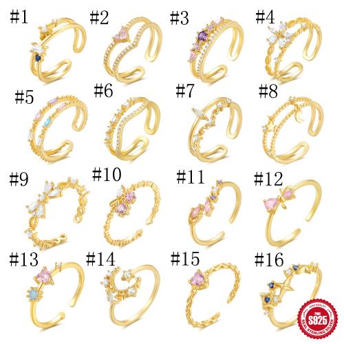 925 sidabro Cuff Finger Ring, aukso spalva padengtas, įvairių stilių pasirinkimas & mikro nutiesti kubinių Zirconia & moters, Pardavė PC