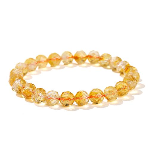 Cristal naturel bracelet, fait à la main, unisexe & facettes, Jaune, beads length 8mm, Longueur:Environ 7-7.5 pouce, Vendu par PC