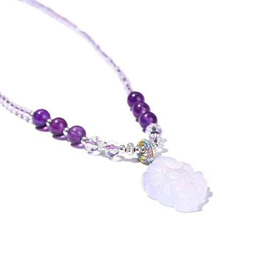 Crystal Necklace with White Agate & Amethyst & Brass with 5.9inch extender chain Fox handmade for woman & faceted Length Approx 28.3 Inch Sold By PC