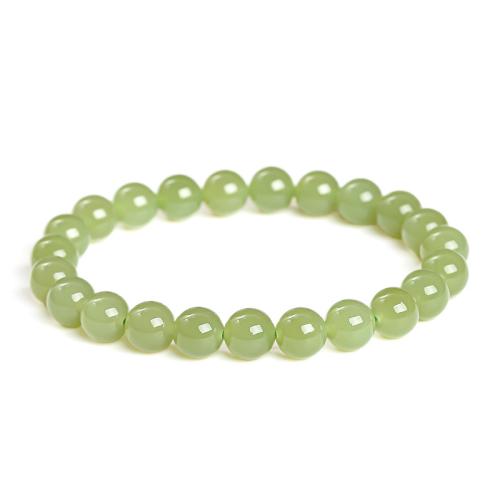 Hetian Jade Bracelet, Round, handmade, natural & for woman, more colors for choice, beads length 8mm, Length:Approx 7-7.5 Inch, Sold By PC