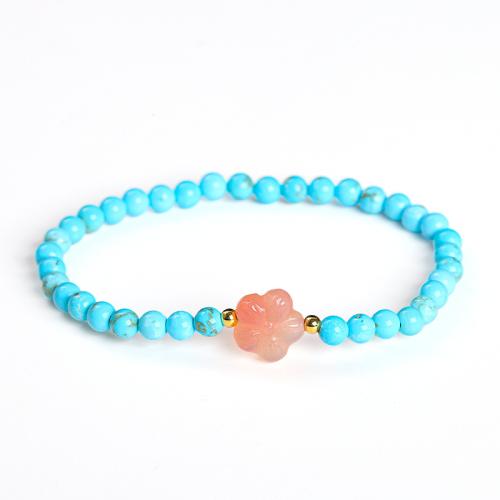 turquoise bracelet, avec Agate salée & laiton, fleur, fait à la main, bijoux de mode & pour femme, beads length 4mm, Vendu par PC