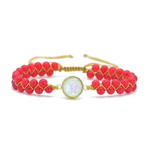 Gemstone Bracelets, Natural Stone, with Opal & Tibetan Style, Adjustable & fashion jewelry & for woman, red, Length:Approx 18 cm, Sold By PC