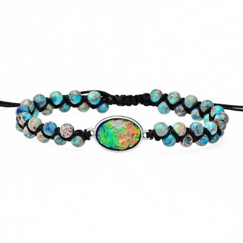 Gemstone Bracelets, Impression Jasper, with Opal & Tibetan Style, Adjustable & fashion jewelry & for woman, blue, Length:Approx 18 cm, Sold By PC