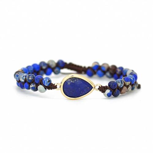 Naturalnego Lapis Lazuli bransoletki, ze Stop cynku, Ręcznie robione, Regulowane & biżuteria moda & dla obu płci, niebieski, długość około 18 cm, sprzedane przez PC