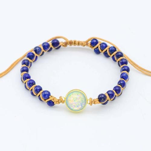 Gemstone Bracelets, Natural Stone, with Opal & Tibetan Style, handmade, Adjustable & fashion jewelry & Unisex, more colors for choice, Length:Approx 18 cm, Sold By PC