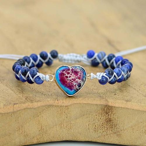Bracelets de lapis-lazuli naturel, Lapis lazuli, avec Jaspe d'impression & alliage de zinc, fait à la main, Réglable & bijoux de mode & unisexe, Longueur:Environ 18 cm, Vendu par PC