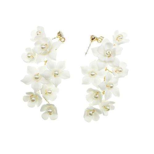 Porcelain Earrings, with Plastic Pearl & Tibetan Style, fashion jewelry & for woman, golden, 70x35mm, Sold By Pair