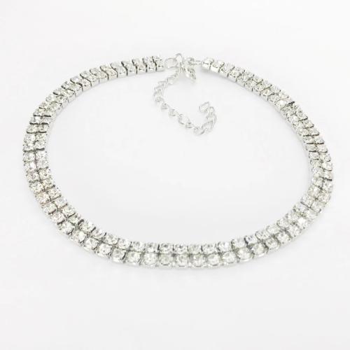 Ожерелье Мода Choker, цинковый сплав, ювелирные изделия моды & Женский & со стразами, серебряный, длина:Приблизительно 40 см, продается PC