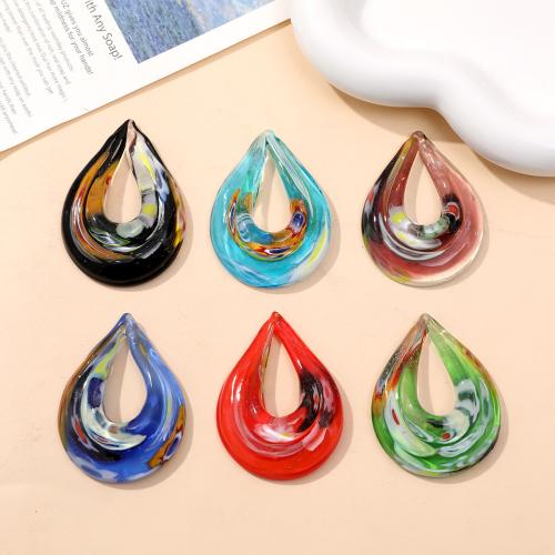 Fashion Lampwork Pendants, Teardrop, fashion jewelry & DIY & hollow, more colors for choice, 40x52mm, 12PCs/Box, Sold By Box